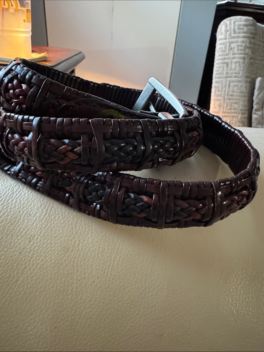 Men’s Brighton Braided Leather Belt in Dark Brown with Silver Buckle